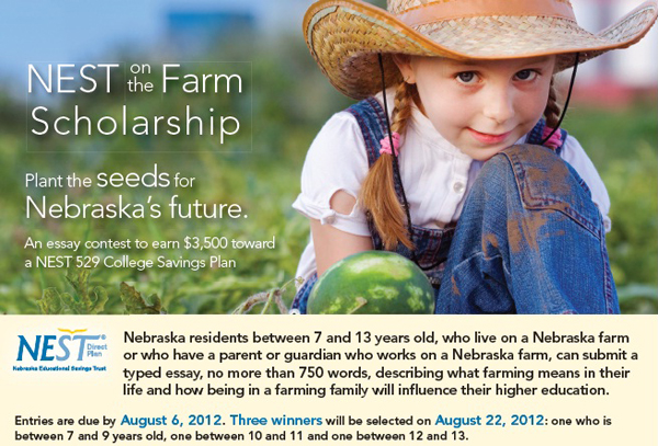2012 Nebraska Educational Savings Trust 'NEST on the Farm' essay contest announced